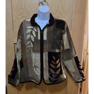 Vintage Coldwater Creek Womens Patchwork Leaf Print Zip Jacket Made in USA